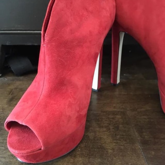 Red suede Nine West peep toe pump size 8 - Picture 3 of 6